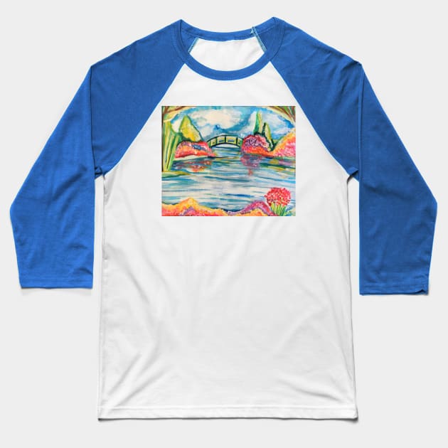 Reflections of Floral Spring Park Watercolor Baseball T-Shirt by Art by Deborah Camp